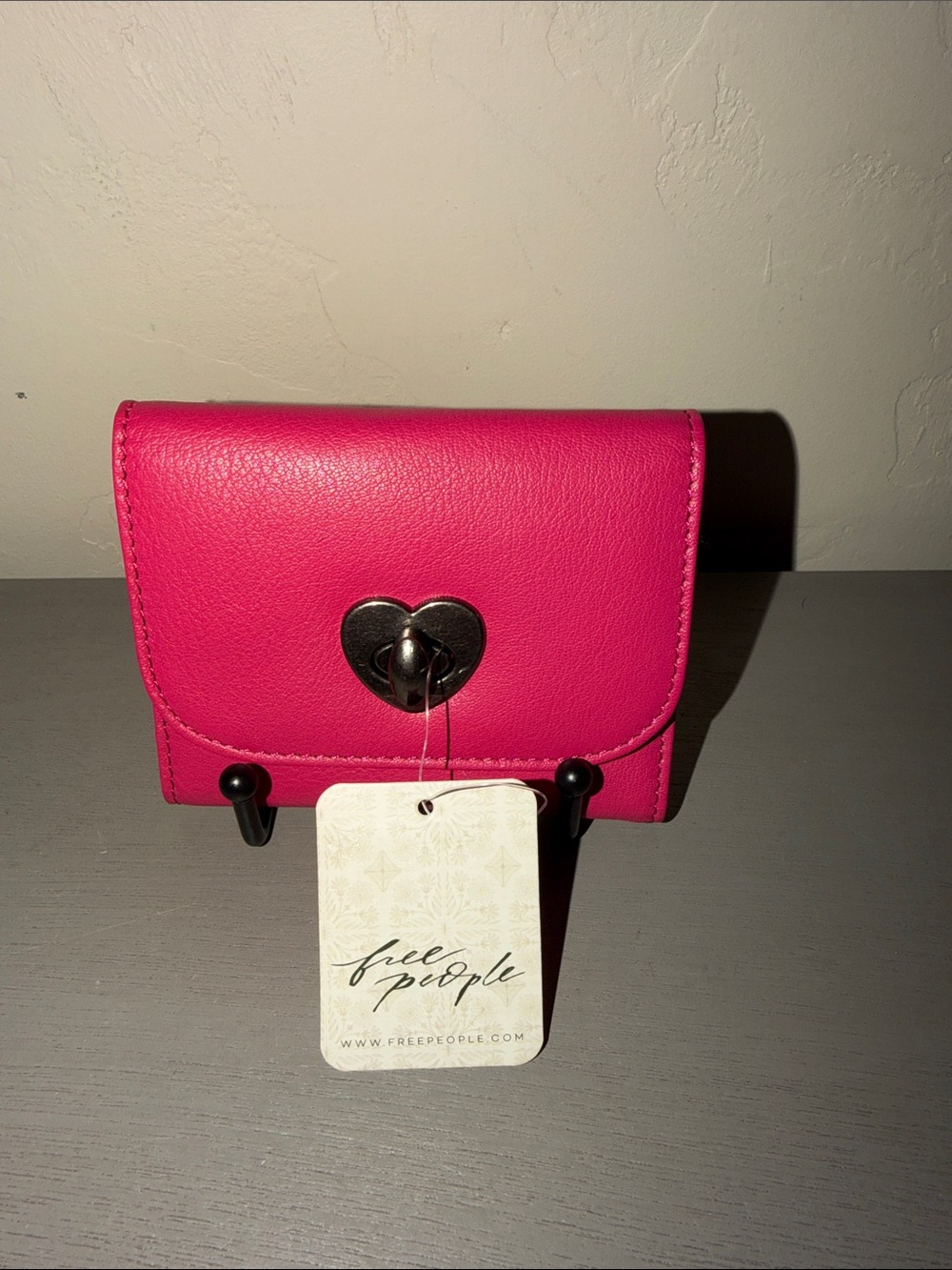 Free People Hot Pink Wallet with Heart Clasp